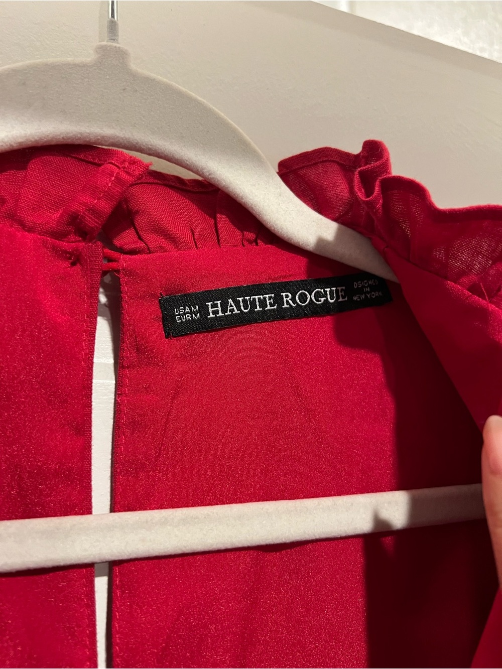 Haute Rogue red linen/cotton mini dress w puffed sleeves - Picture 7 of 13